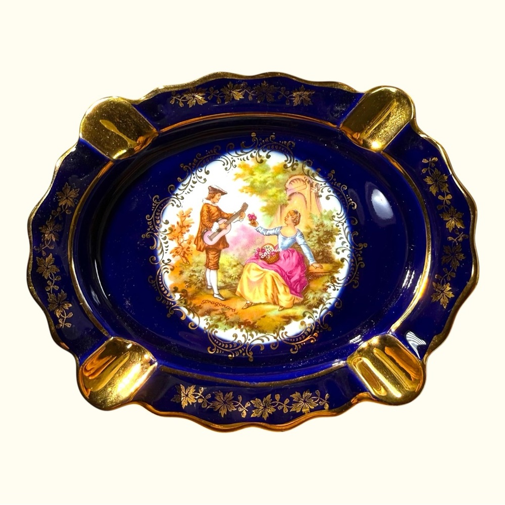 Limoges France Cobalt Blue Courting Scene Ashtray